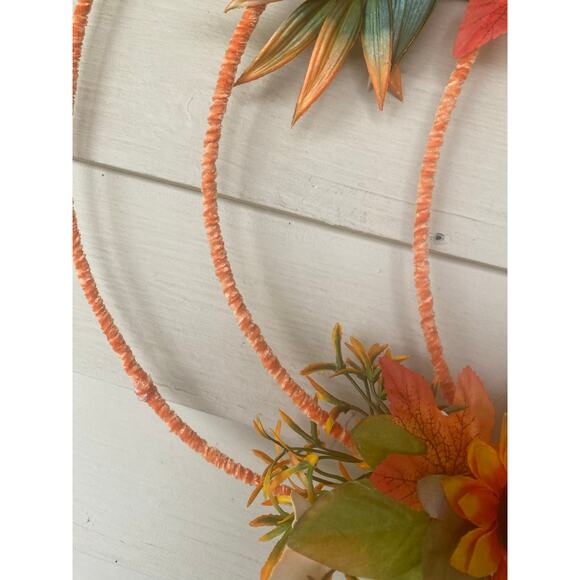 Fall Pumpkin Frame Wreath | Sunflower Autumn Door Décor | Floral Pumpkin Wreath - Picture 4 of 8